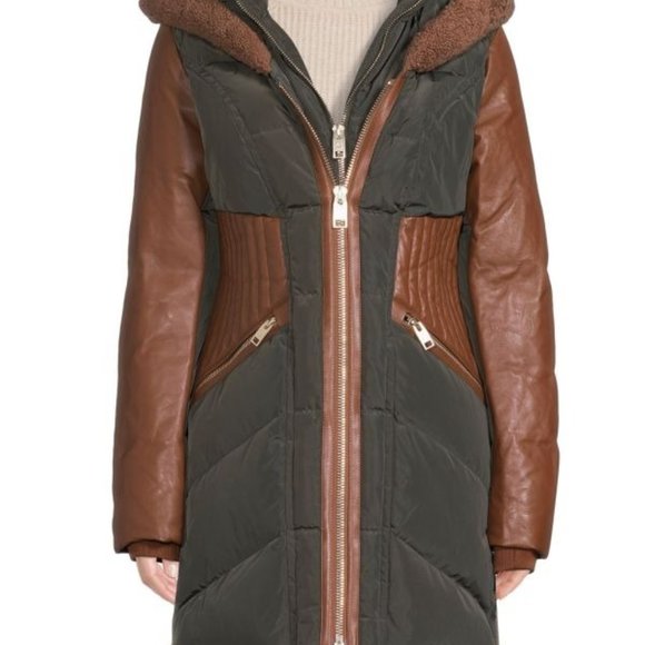 NB Series by Nicole Benisti COURVECHAL Two- tone Quilted Down Coat Fur Trim NWT - Picture 3 of 12